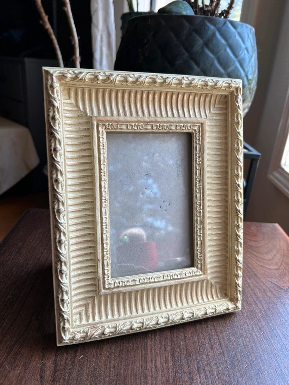 Vintage cream heavily textured photo frame French mirror ribbed pattern Thailand